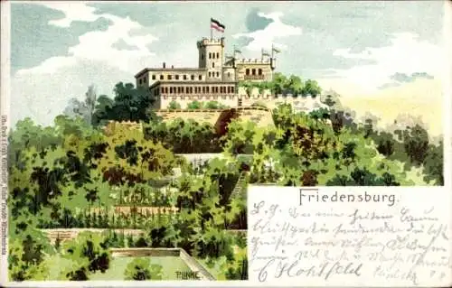 Künstler Litho Linke, P., Radebeul Sachsen, Berggaststätte Friedensburg