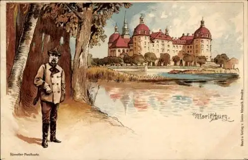 Litho Moritzburg in Sachsen, Jagdschloss, König Albert von Sachsen