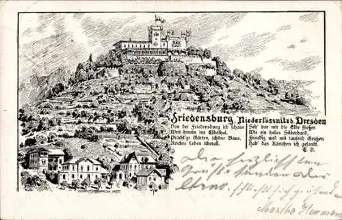 Künstler Ak Niederlössnitz Niederlößnitz Radebeul Sachsen, Friedensburg