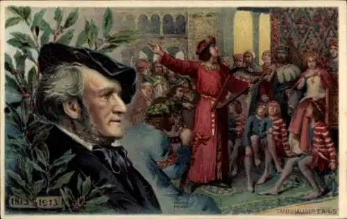 Ak Komponist Richard Wagner, Szene aus Tannhäuser, Opernszene
