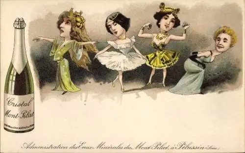 Litho Pelussin Loire, Cristal Mont Pilat, Administration des Eaux Minerales, tanzende Frauen