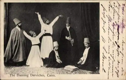 Ak Cairo Kairo Ägypten, The Dansing Derviches, Derwischtänzer, Junge mit Flöte, Fez