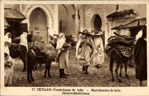 Ak Tetuan Tétouan Marokko, Holzverkäuferinnen, Marktstände