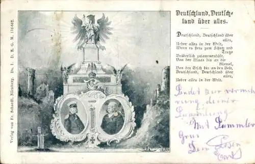 Ak Deutschland, Deutschland über alles, Kaiser Wilhelm I., Otto von Bismarck