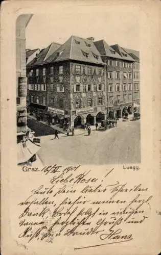 Ak Graz Steiermark, Gebäude mit Dachformen, Straßenansicht, Apotheken-Schild,  Umgebung