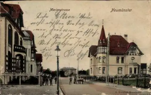 Ak Neumünster in Holstein, Marienstrasse,  Gebäude, Straßenlaterne, nmotiv