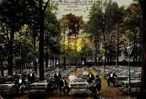 Ak Chemnitz in Sachsen, Konzertgarten, Bäume, Tische, Gäste, Oberer Garten