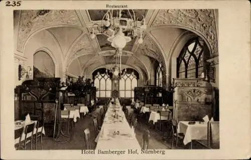 Ak Nürnberg in Mittelfranken Bayern, Hotel Bamberger Hof, Restaurant, Tafel