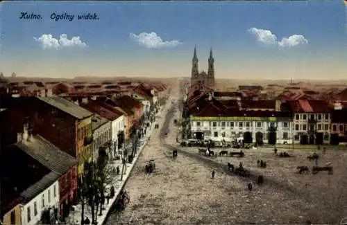 Ak Kutno Polen, Stadtansicht mit Straße, Pferden, Häusern, Gaslaternen