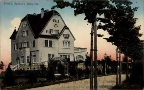 Ak Herne im Ruhrgebiet Westfalen, Historisches Gebäude, Restaurant Stadtgarten, Bäume