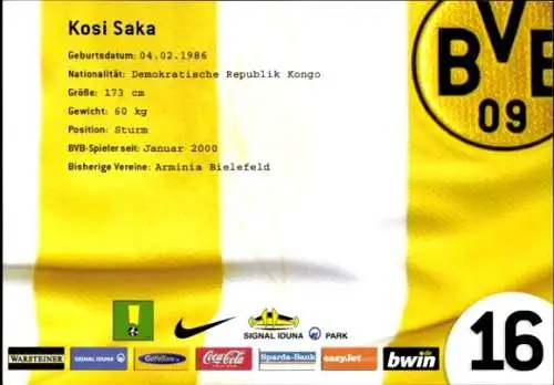 Autogrammkarte BVB 09, Kosi Saka, Portrait, Autogramm