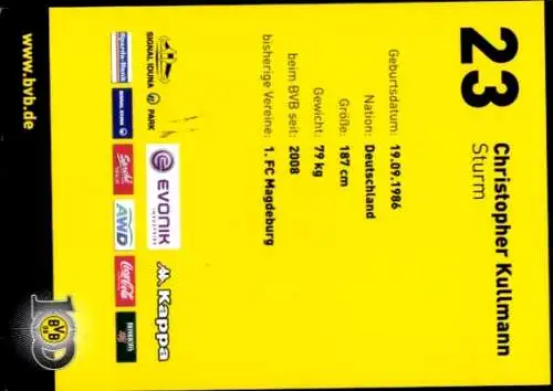 Autogrammkarte Fußballer Christopher Kullmann, BVB 09, Borrussia Dortmund, Autogramm