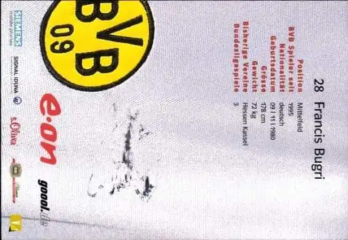 Autogrammkarte Fußballer Francis Bugri, BVB 09, Borrussia Dortmund, Autogramm