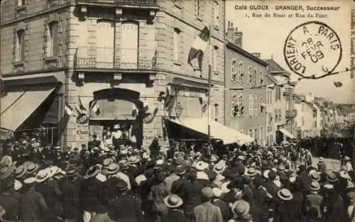 Ak Tour de France 1909, Lorient, Café Gloux Granger, 1 Rue de Brest, Rue du Pont