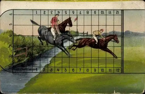 Künstler Ak Reiter springen über Hindernis