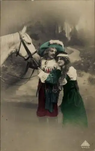 Ak Liebespaar, Pferd