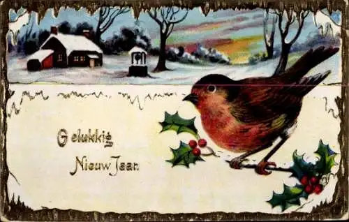 Ak Frohe Weihnachten, Dorfidyll, Vögel