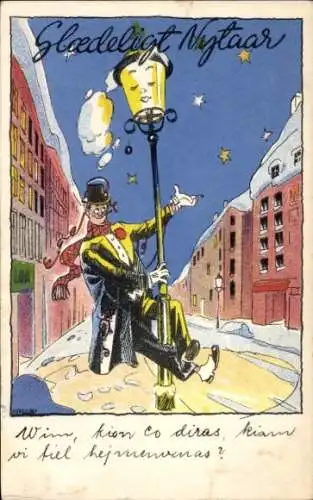 Ak Glückwunsch Neujahr, Mann, Laterne