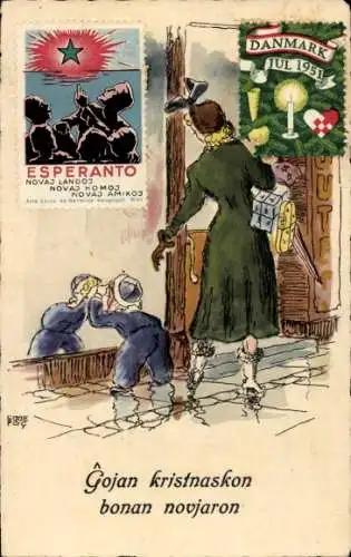 Ak Frohe Weihnachten, Dänemark 1951, Esperanto