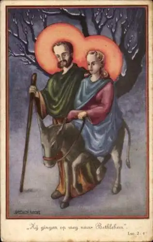 Ak Bethlehem Palästina, Maria und Josef auf dem Weg nach Bethlehem.