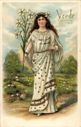 Ak Allegorie, Frieden, Junge Frau mit Blumen