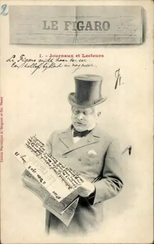 Zeitungs Ak Nobler Mann liest Zeitung Le Figaro