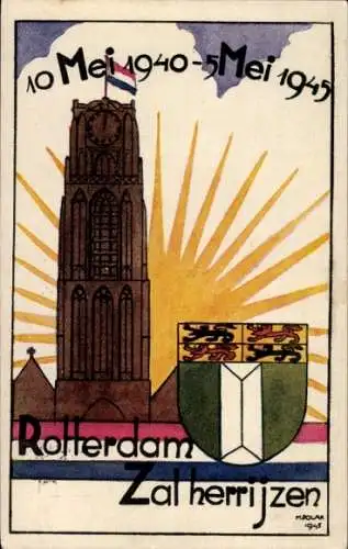 Wappen Ak Rotterdam Südholland Niederlande, Zal herrijzen, Mei 1940-Mei 1945