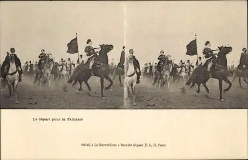 Stereo Ak Algerien, Krieger zu Pferden, Fahne