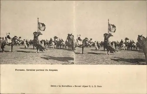 Stereo Ak Algerien, Krieger zu Pferden, Fahne