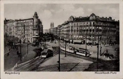 Ak Magdeburg an der Elbe, Hasselbach-Platz, Straßenbahnen
