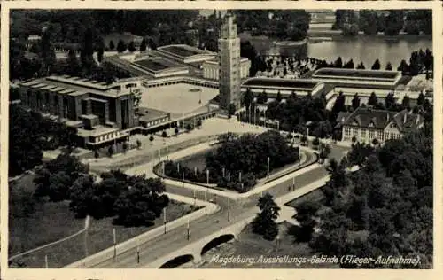 Ak Magdeburg, Ausstellungsgelände, Fliegeraufnahme