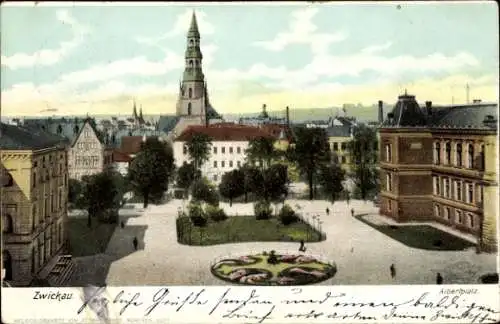 Ak Zwickau in Sachsen, Albertplatz, Grünanlage