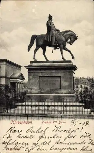 Ak Kopenhagen Dänemark, Statue Frederik VII.