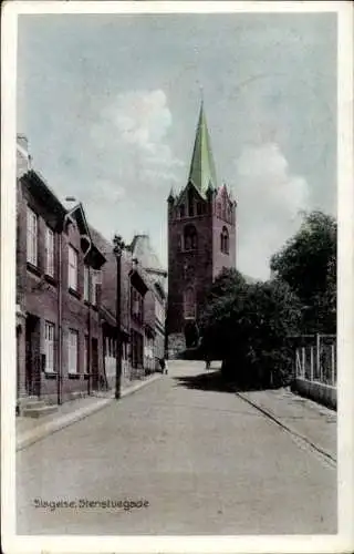Ak Slagelse Dänemark, Straßenszene Stenstuegade, Kirche