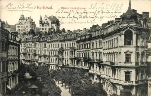 Ak Karlovy Vary Karlsbad Stadt, Vorderansicht von  Obere Parkstrasse, historische Architektur