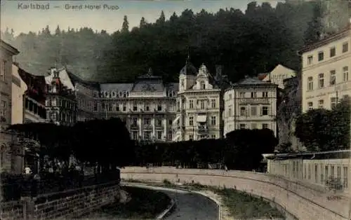 Ak Karlovy Vary Karlsbad Stadt, Grand Hotel Pupp, Architektur, Koloriertes Bild