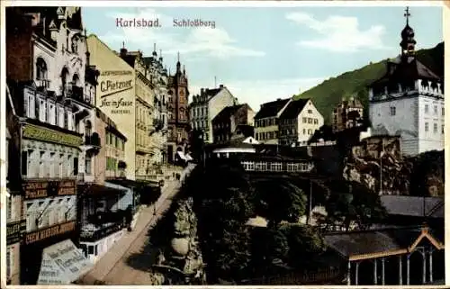 Ak Karlovy Vary Karlsbad Stadt, Straßenpartie auf dem Schlossberg, Fotograf Adler, C. Pietzner