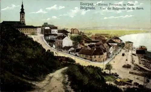 Ak Beograd Belgrad Serbien, Stadtansicht von  Flussansicht, historische Gebäude, teilweise Wolken