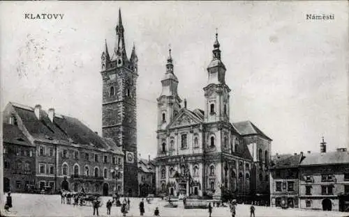 Ak Klatovy Klattau Reg. Pilsen, Namesti, Partie am Rathaus