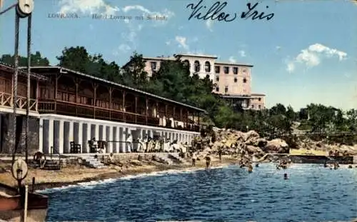 Ak Lovrana Lovran Laurana Kroatien, Hotel Lovrana mit Seebad, Villa Tris, Strandpromenade