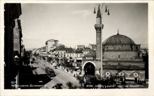 Ak Sofia Bulgarien, Stadtansicht, Marie Louise, Moschee, Straßenbahn