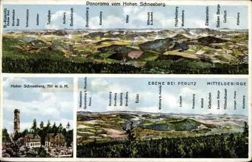 Ak Děčínský Sněžník Hoher Schneeberg Region Aussig, Panorama, Ebene bei Perutz