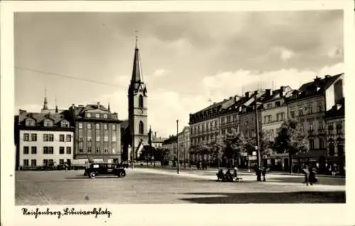 Ak Liberec Reichenberg Stadt, Bismarckplatz, Kirchturm