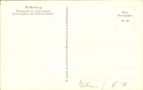 Ak Liberec Reichenberg Stadt, Bismarckplatz, Kirchturm