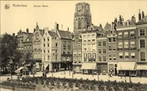 Ak Rotterdam Südholland Niederlande, Stadtansicht, Groote Markt, historische Gebäude, Apotheke...