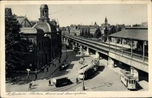 Ak Rotterdam Südholland Niederlande, Station Beurs met Beursplein, Straßenbahnen
