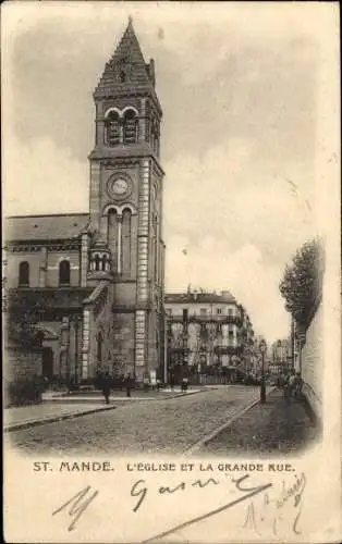 Ak Saint Mandé Val de Marne, Kirche, Grande Rue
