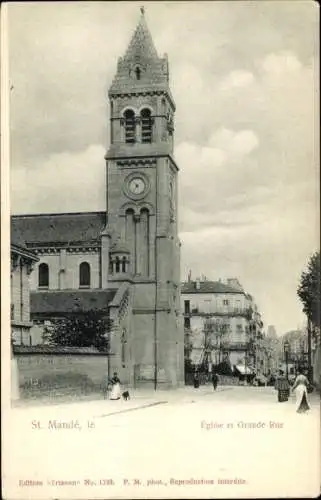 Ak Saint Mandé Val de Marne, Eglise, Grande Rue