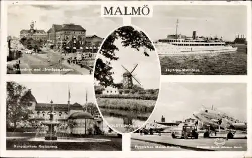 Ak Malmö Schweden, Skeppsbron mit Järnvägsstation, Kungsparkens Restaurang, Tagfärjan Malmöhus...
