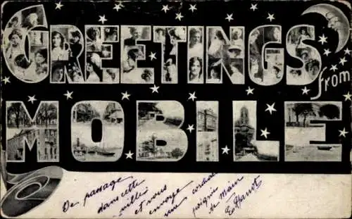Ak Mobile Alabama USA, Postkarte mit dem Text 'Greetings from Mobile', historische Stadtansich...